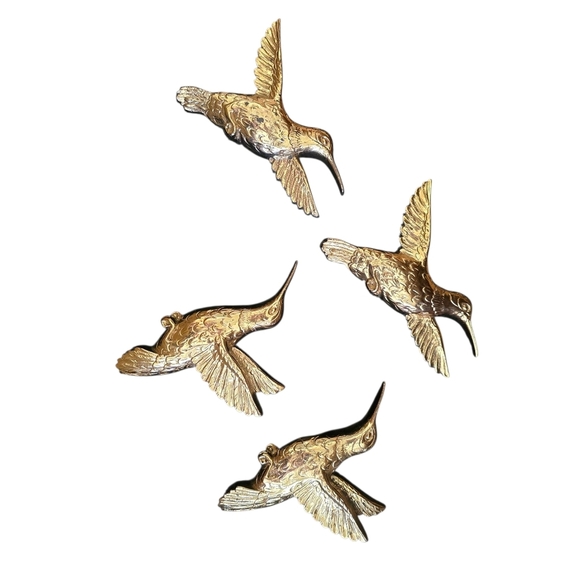 Vintage 1985 HOMCO Gold Hummingbird Wall Plaques Set of 4 - Picture 8 of 8